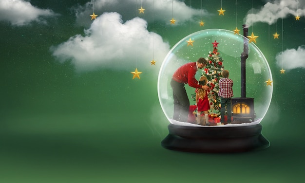 Foto gratuita composición navideña con escena navideña en globo de nieve