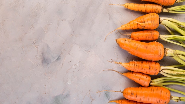 Composición plana laicos de zanahorias con espacio de copia