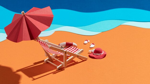 Composición de playa de verano hecha de diferentes materiales.
