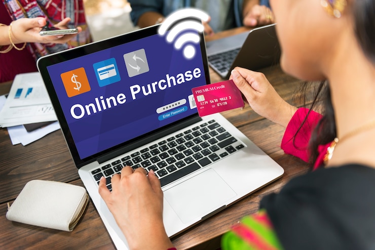 Foto gratuito compras en línea pago comercio electrónico banca