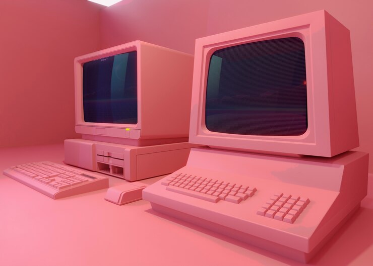 Foto gratuito computadora retro en arreglo de escritorio
