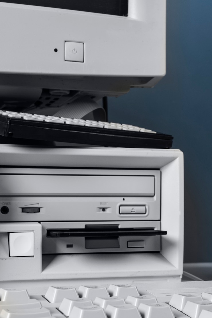 Foto gratuito computadora y tecnología retro con monitor y hardware
