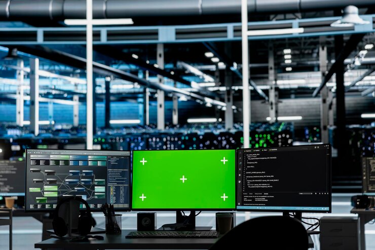 Foto gratuito computadoras de maqueta en las instalaciones del centro de datos utilizadas para la gestión de supercomputadoras