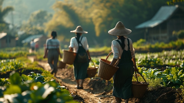 Comunidad de personas que trabajan juntas en la agricultura para cultivar alimentos