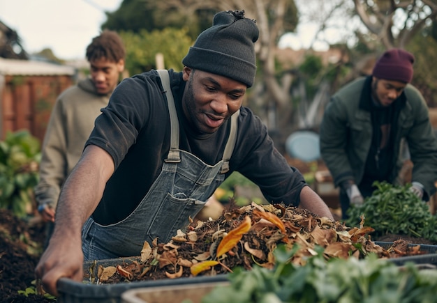 Comunidad de personas que trabajan juntas en la agricultura para cultivar alimentos