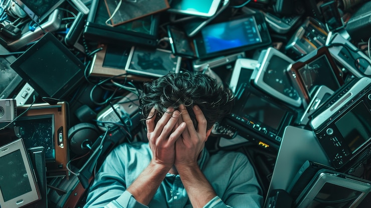 Photo Gratis concept of person suffering from cybersickness and technology addiction