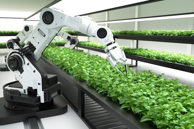 Concepto de agricultores robóticos inteligentes