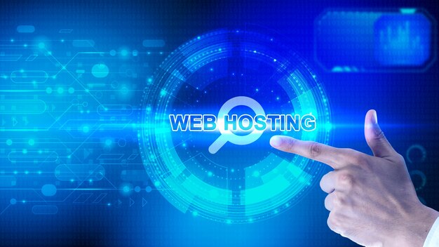 Concepto de alojamiento de sitios web con composición futurista.