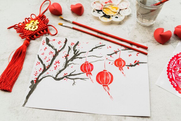 Concepto de año nuevo chino con papel