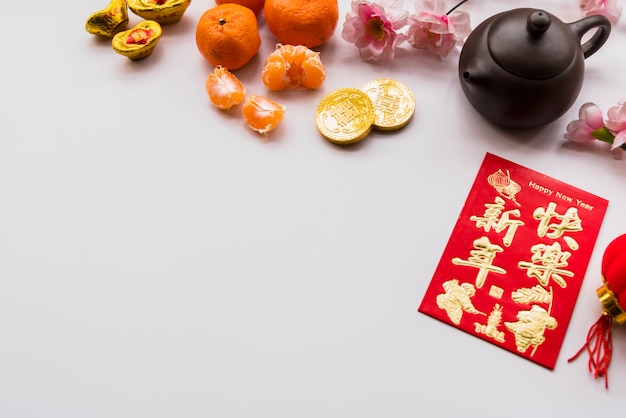 Concepto de año nuevo chino con tetera