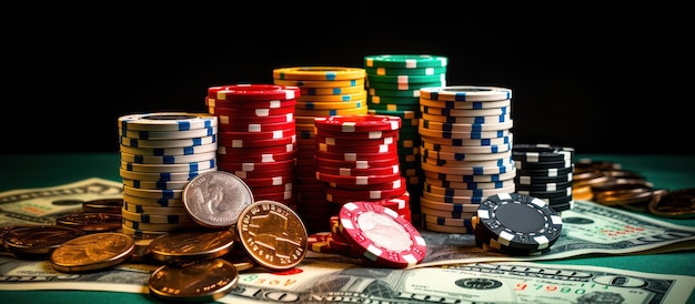 Foto gratuita concepto de apuestas por internet ilustrado con una computadora portátil chips y dados de juego para actividades de casino en línea