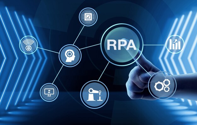 Concepto de automatización de procesos robóticos con luz brillante