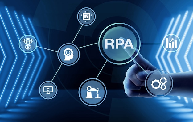 Concepto de automatización de procesos robóticos con luz brillante