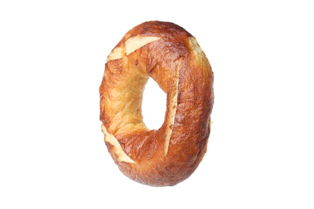 Concepto de bagel de panadería sabroso aislado sobre fondo blanco