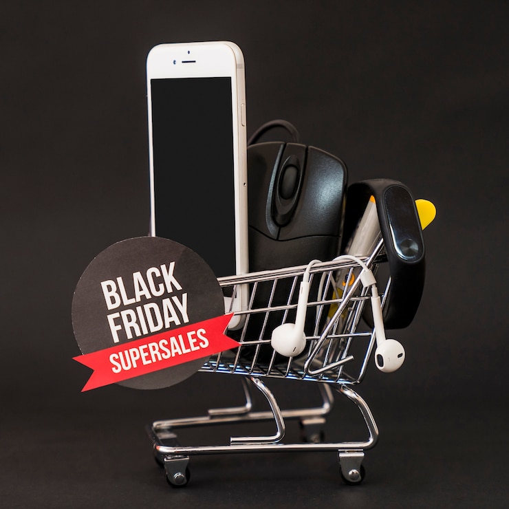Foto gratuito concepto de black friday con teléfono inteligente y ratón