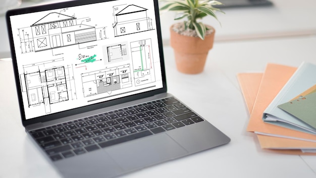 Concepto de boceto de proyecto de construcción de arquitecto de planos