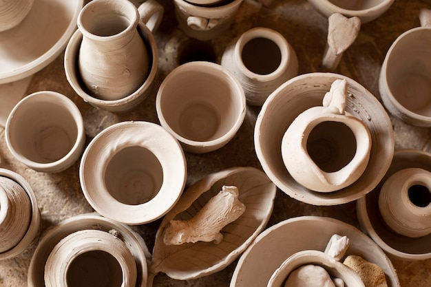 Concepto de cerámica de jarrones de vista superior