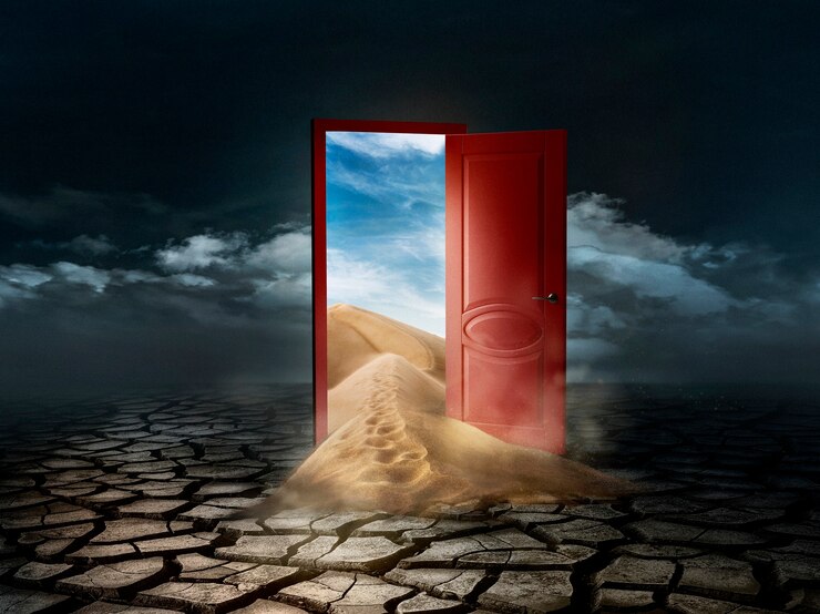 Foto gratuito concepto de collage de puerta abierta