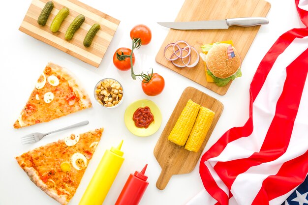 Concepto de comida rápida americana con pizza