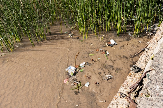 Concepto de contaminación del agua con basura