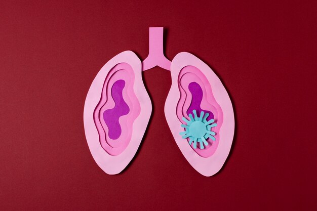 Concepto de Covid con pulmones rosados vista superior