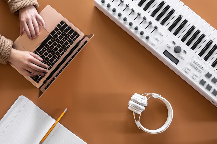 Foto gratuito concepto de creación de música de fondo laicos plana musical