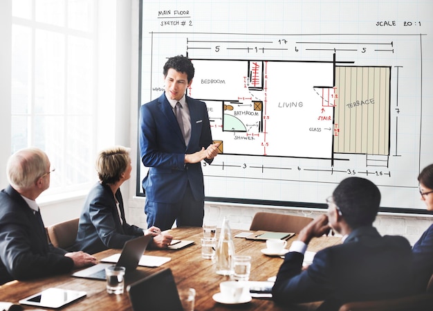 Concepto de desarrollo de estructura de diseño de interiores de arquitectura de planos