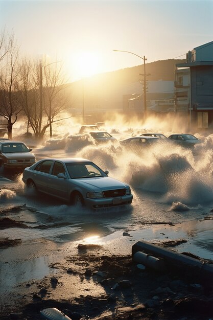 Concepto de desastre natural con inundación