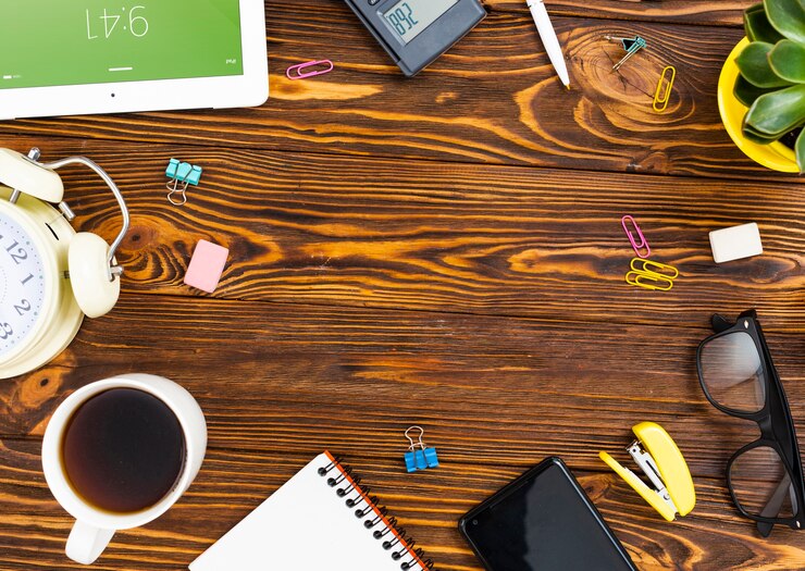 Foto gratuito concepto de escritorio vista superior con espacio de copia