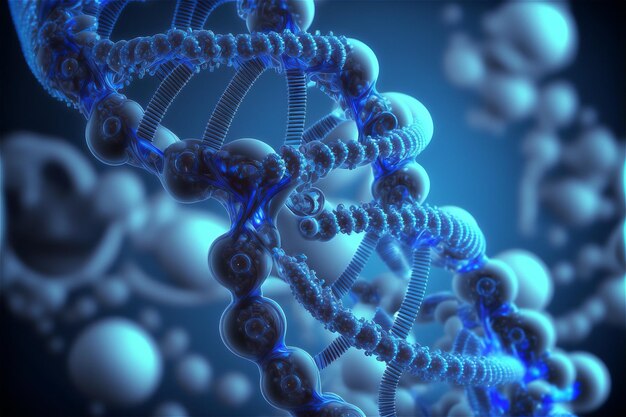 Concepto de estructura de ADN de hélice humana en color azul