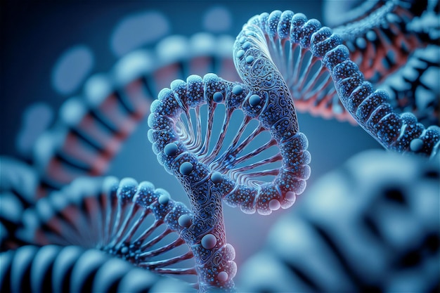 Concepto de estructura de ADN de hélice humana en color azul