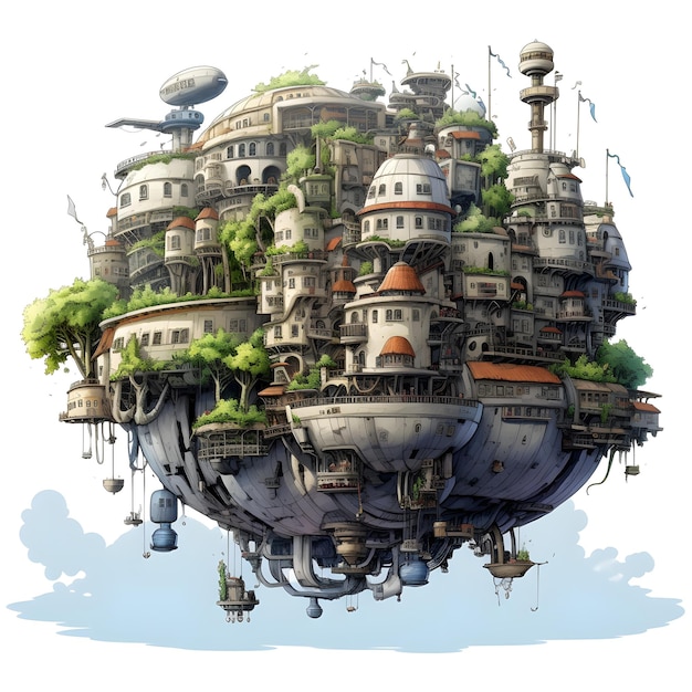 concepto de fantasía flotante ilustración del castillo de Ghibli