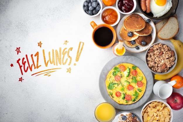 Foto gratuita concepto de feliz lunes con comida deliciosa