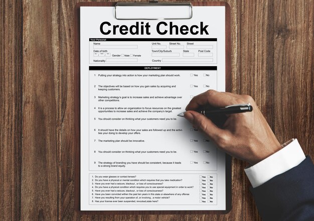 Concepto de formulario de solicitud de contabilidad financiera de verificación de crédito