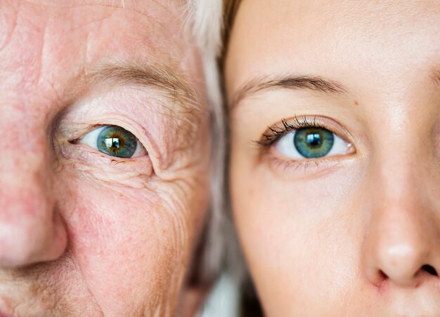 Concepto de genética de ojos verdes de generación familiar