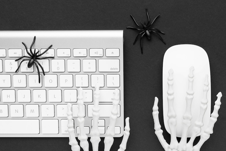 Foto gratuito concepto de halloween espeluznante de vista superior con teclado