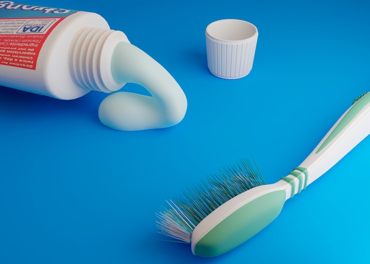 Foto gratuito concepto de higiene dental con fondo azul.