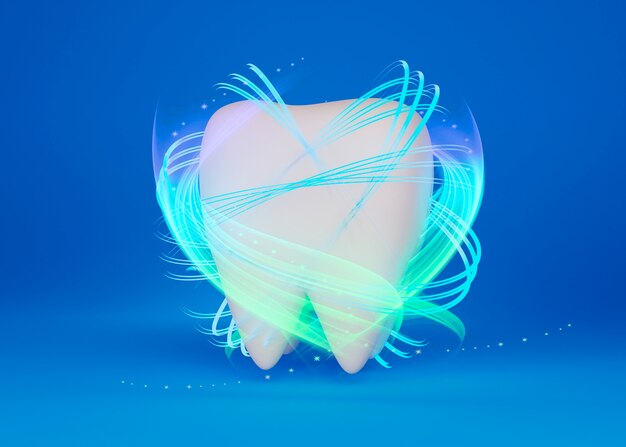 Concepto de higiene dental con fondo azul.