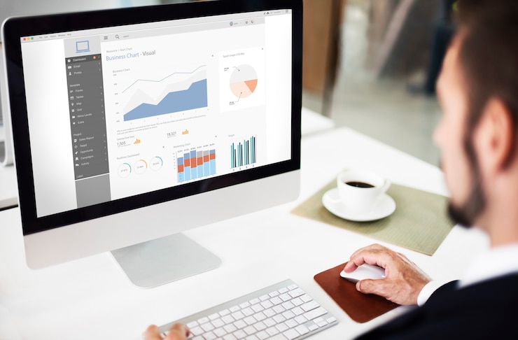 Foto gratuito concepto de informe gráfico visual de gráficos de negocios