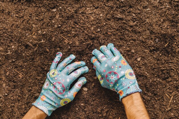 Concepto de jardinería con manos en tierra