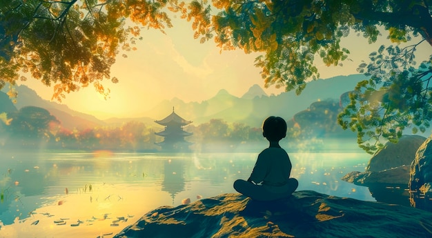 Foto gratuita concepto de meditación en el estilo de arte digital