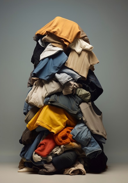 Concepto de moda rápida con montones de ropa.
