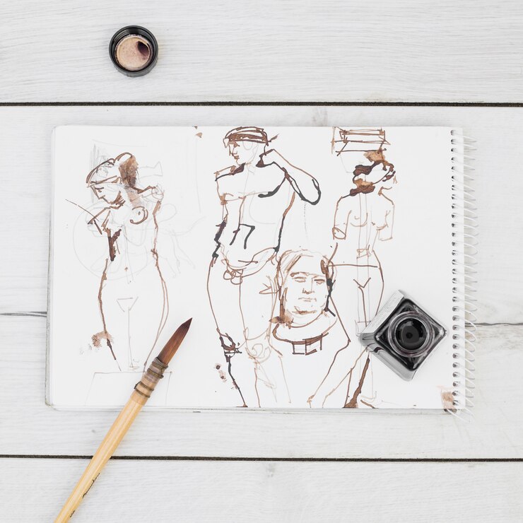 Foto gratuito concepto moderno de artista con libreta y pincel