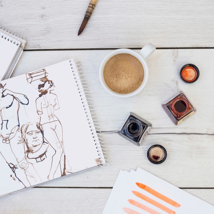 Foto gratuito concepto moderno de artista con vista superior de escritorio