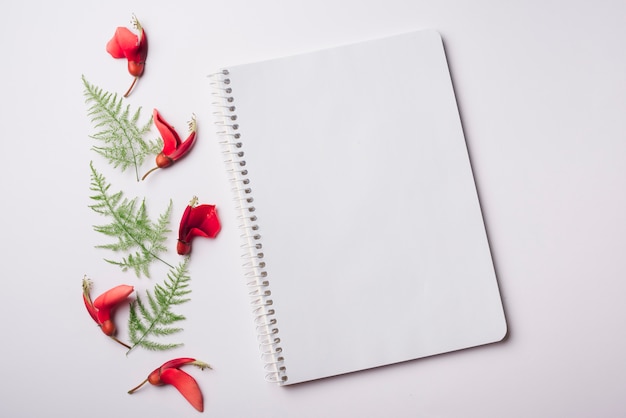 Concepto moderno de flores con libreta