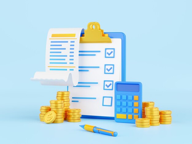 concepto de negocio financiero de pago de impuestos de procesamiento 3d