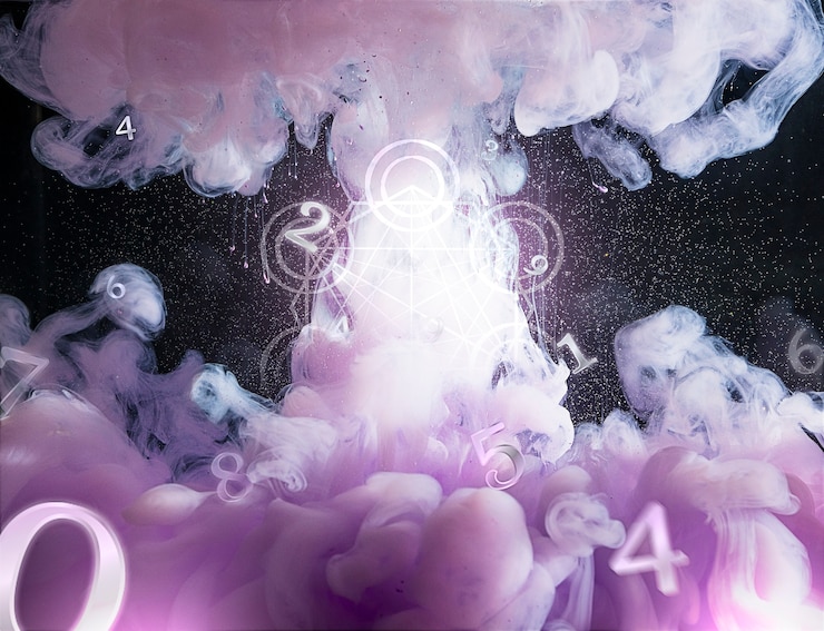 Foto gratuito concepto de numerología con humo rosa.