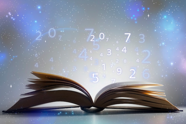 Concepto de numerología con libro.