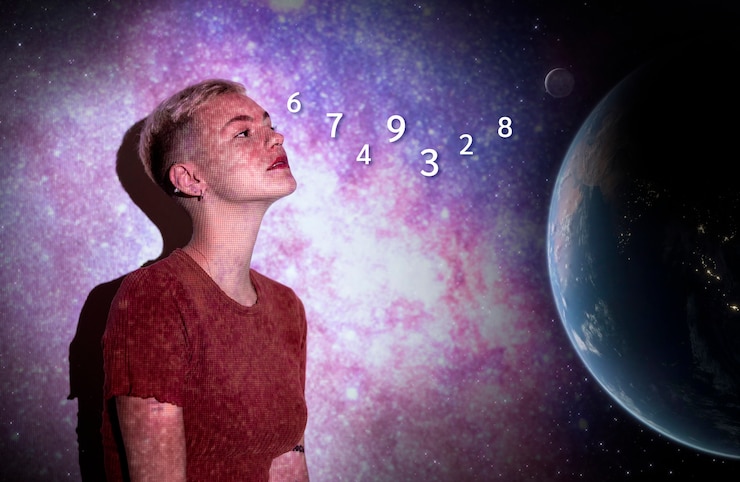 Foto gratuito concepto de numerología con mujer tiro medio