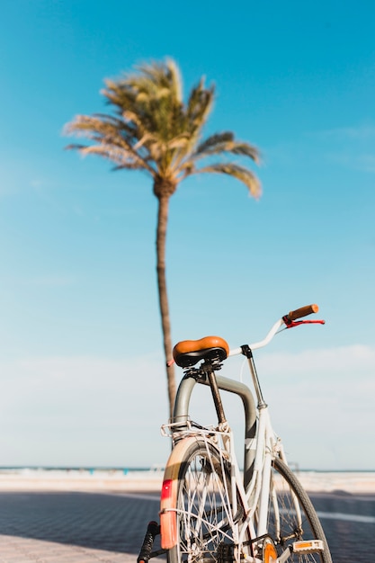 Concepto de playa con bicicleta